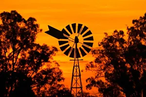 Sunset Farm Scene Prints: Windmill at Sunset