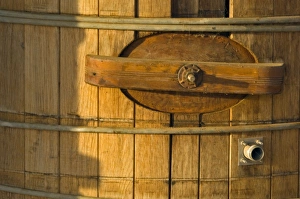 Wooden wine barrel at Deaver Vineyards and Winery in North America, USA, California Wooden wine barrel at Deaver Vineyards and Winery in North America, USA, California