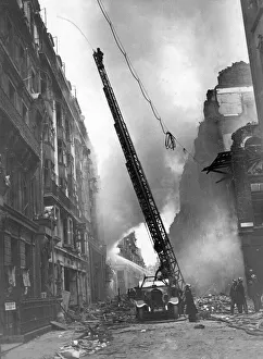 Blitz in London -- turntable ladder in operation, WW2 Blitz in London -- turntable ladder in operation, WW2