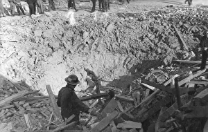 Bomb crater in Minington Road, Leyton, WW2 Bomb crater in Minington Road, Leyton, WW2