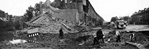 Bomb damage and crater, Petherton Road, London, WW2 Bomb damage and crater, Petherton Road, London, WW2