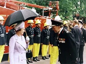 Queen Elizabeth II inspecting firefighters, London Queen Elizabeth II inspecting firefighters, London