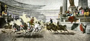 Prints of Chariot race in the Circus Maximus of ancient Rome. Hand-colored woodcut of a 19th-century illustration Muridae Prints: Hand-colored woodcut print of a Chariot race in the Circus Maximus