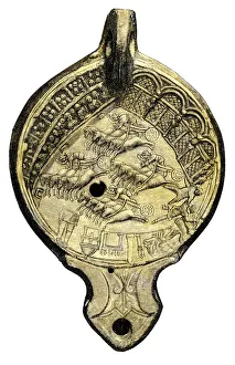 Ancient Roman oil lamp with Circus Maximus scene Ancient Roman oil lamp with Circus Maximus scene