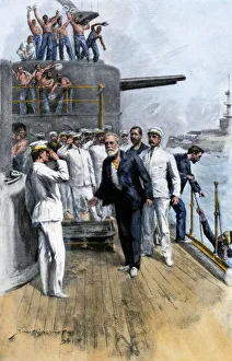 Battleship Iowa receiving prisoners, Spanish-American War Battleship Iowa receiving prisoners, Spanish-American War