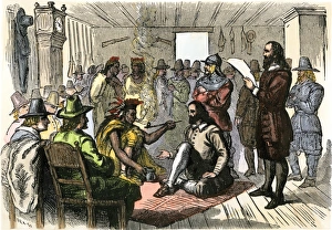 Chief Massasoit pledges friendship with Plymouth Pilgrims Chief Massasoit pledges friendship with Plymouth Pilgrims