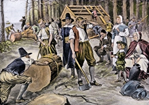 Colonists building their homes at Plymouth, 1620s Colonists building their homes at Plymouth, 1620s