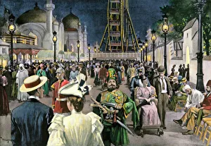 Crowds at the Chicago world's fair at night Crowds at the Chicago world's fair at night