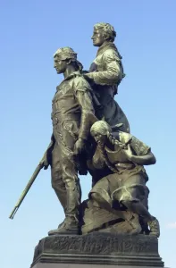 Prints of Explorers Meriwether Lewis and William Clark with their Native American guide Sacagawea. Digital photograph of a bronze statue in Charlottesville Virginia William Clark Prints: Bronze Statue Print of Lewis and Clark with Sacagawea