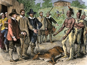 Gift of meat from Native Americans to Plymouth colonists Gift of meat from Native Americans to Plymouth colonists