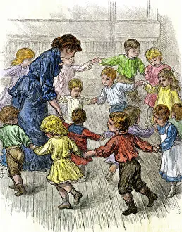 Kindergarten children playing a game, 1870s Kindergarten children playing a game, 1870s