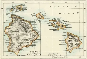 Map Prints: 1870s Hawaii Islands Color Lithograph Print