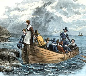 Mayflower passengers landing at Plymouth Rock, 1620 Mayflower passengers landing at Plymouth Rock, 1620