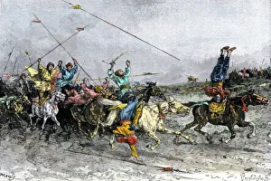 Mongol soldiers demonstrating their horsemanship Mongol soldiers demonstrating their horsemanship