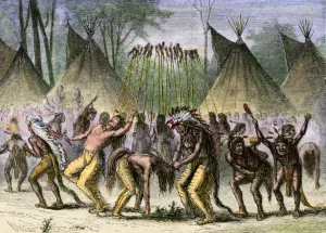 Hand Colored Woodcuts Art Prints: War dance