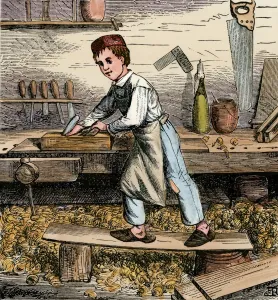 Occupation Prints: Hand-colored woodcut Print of Apprentice Carpenter