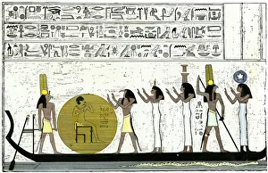 Sun-god Ra on his daily journey, ancient Egypt Sun-god Ra on his daily journey, ancient Egypt