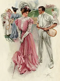 Tennis court romance, 1890s or early 1900s Tennis court romance, 1890s or early 1900s