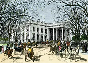 Visitors arriving at the White House in carriages, 1870s Visitors arriving at the White House in carriages, 1870s