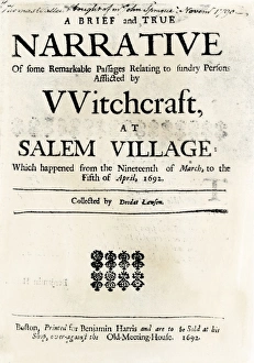 Witchcraft at Salem Village title page, 1692 Witchcraft at Salem Village title page, 1692