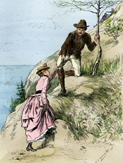 Young couple hiking on Mt Desert Island, Maine Young couple hiking on Mt Desert Island, Maine