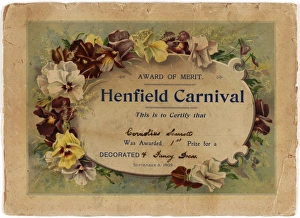 Henfield Carnival Award of Merit 1909 Henfield Carnival Award of Merit 1909