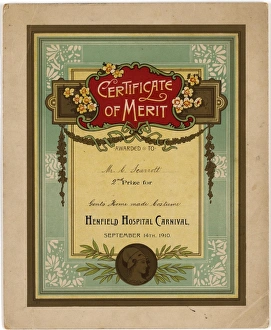 Henfield Hospital Carnival Certificate of Merit, 1910 Henfield Hospital Carnival Certificate of Merit, 1910