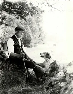 Shepherd of Goodwood with crook and sheep dog, July 1933 Shepherd of Goodwood with crook and sheep dog, July 1933