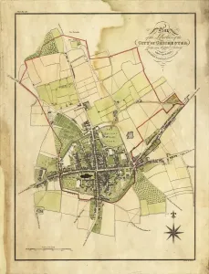 Prints of Map includes area outside of the city walls West Sussex Prints: Print of Chichester City Map, 1812