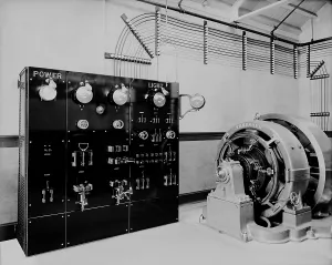American Industry History Prints: Control panel and dynamo (generator)