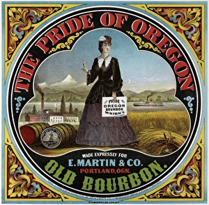 AD: BOURBON, 1871. Advertisement for The Pride of Oregon Old Bourbon. Lithograph, 1871 AD: BOURBON, 1871. Advertisement for The Pride of Oregon Old Bourbon. Lithograph, 1871