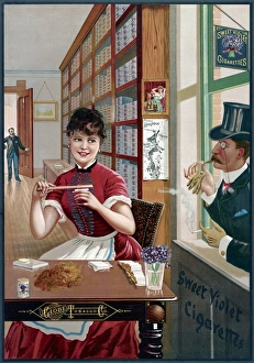 AD: CIGARETTES, c1886. Advertisement for Sweet Violet cigarettes. Lithograph, c1886 AD: CIGARETTES, c1886. Advertisement for Sweet Violet cigarettes. Lithograph, c1886
