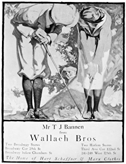 An advertisement for Wallach Brothers clothier of New York City featuring two golfers. From an American magazine, 1916 An advertisement for Wallach Brothers clothier of New York City featuring two golfers. From an American magazine, 1916