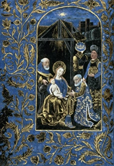 ADORATION OF MAGI. Illumination from a Flemish Book of Hours, late 15th century ADORATION OF MAGI. Illumination from a Flemish Book of Hours, late 15th century