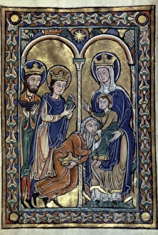 ADORATION OF MAGI. Late 12th century or early 13th century French manuscript illumination ADORATION OF MAGI. Late 12th century or early 13th century French manuscript illumination