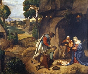 ADORATION OF SHEPHERDS. Painting by Giorgione c1505-10 ADORATION OF SHEPHERDS. Painting by Giorgione c1505-10