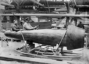 AEROSAN. Two men in an aerosan, a propeller-powered sled AEROSAN. Two men in an aerosan, a propeller-powered sled