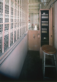 ALCATRAZ, c1980. Electric door controls in cell block 'D' of the Alcatraz Federal ALCATRAZ, c1980. Electric door controls in cell block 'D' of the Alcatraz Federal
