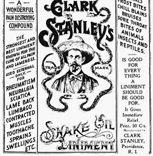 American advertisement for Clark Stanleys Snake Oil Liniment, c1895 American advertisement for Clark Stanleys Snake Oil Liniment, c1895
