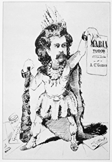 ANTONIO CARLOS GOMES (1836-1896). Brazilian composer. Caricature, 1879 ANTONIO CARLOS GOMES (1836-1896). Brazilian composer. Caricature, 1879