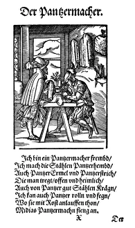 ARMOR WORKER, 1568. The armor worker makes shirts, armpieces and collars for suits ARMOR WORKER, 1568. The armor worker makes shirts, armpieces and collars for suits