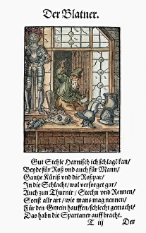 ARMORER, 1568. Woodcut, 1568, by Jost Amman ARMORER, 1568. Woodcut, 1568, by Jost Amman