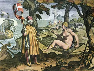 ARRIVAL OF AMERIGO VESPUCCI in the New World. (Vespucci meeting the allegorical representation of America) ARRIVAL OF AMERIGO VESPUCCI in the New World. (Vespucci meeting the allegorical representation of America)