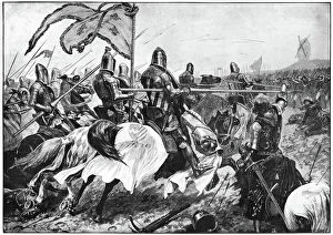 Images Dated 9th May 2014: BATTLE OF CRECY, 1346. Charge of the French chivalry on the English bowmen. Illustration by R