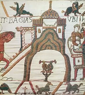 BAYEUX TAPESTRY. The castle of Bayeux. Detail from the Bayeux Tapestry
