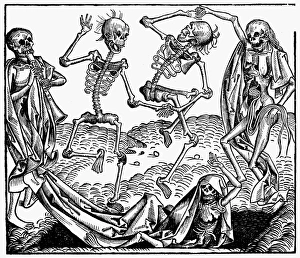 BLACK PLAGUE, 1493. Dance of death with plague victims. Woodcut from the Nuremberg Chronicle BLACK PLAGUE, 1493. Dance of death with plague victims. Woodcut from the Nuremberg Chronicle