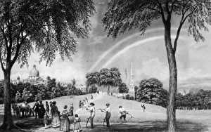 BOSTON COMMON, 1835-40. Afternoon Rainbow. Boston Common from Charles Street Mall BOSTON COMMON, 1835-40. Afternoon Rainbow. Boston Common from Charles Street Mall