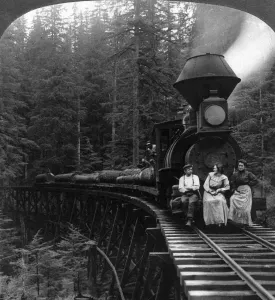 Bridge Prints: Print of a logging train in the Cascade Mountains, Oregon