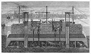 Vintage Engraving Artwork Prints: BROOKLYN BRIDGE: CAISSON. Cross section of a caisson of the Brooklyn Bridge