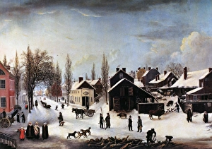 BROOKLYN, c1820. Winter scene in Brooklyn. Oil, c1817-1820, by Louisa Ann Coleman after Francis Guy BROOKLYN, c1820. Winter scene in Brooklyn. Oil, c1817-1820, by Louisa Ann Coleman after Francis Guy
